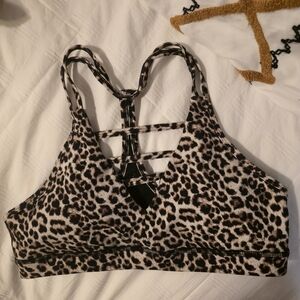 ZYIA Leopard Print Strappy Sports Bra - Black & Brown